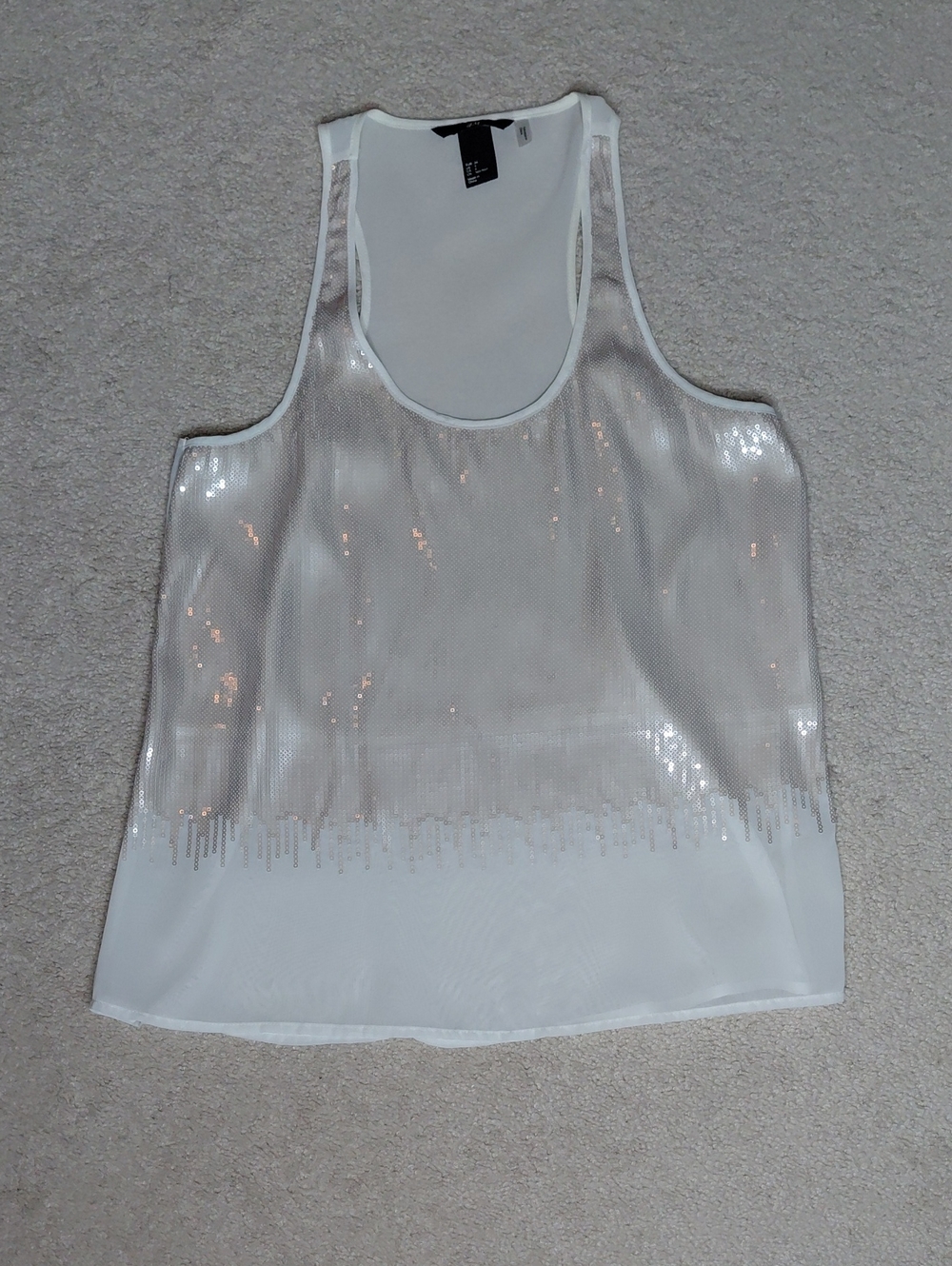 H&M White Sequin Overlay Tank Top